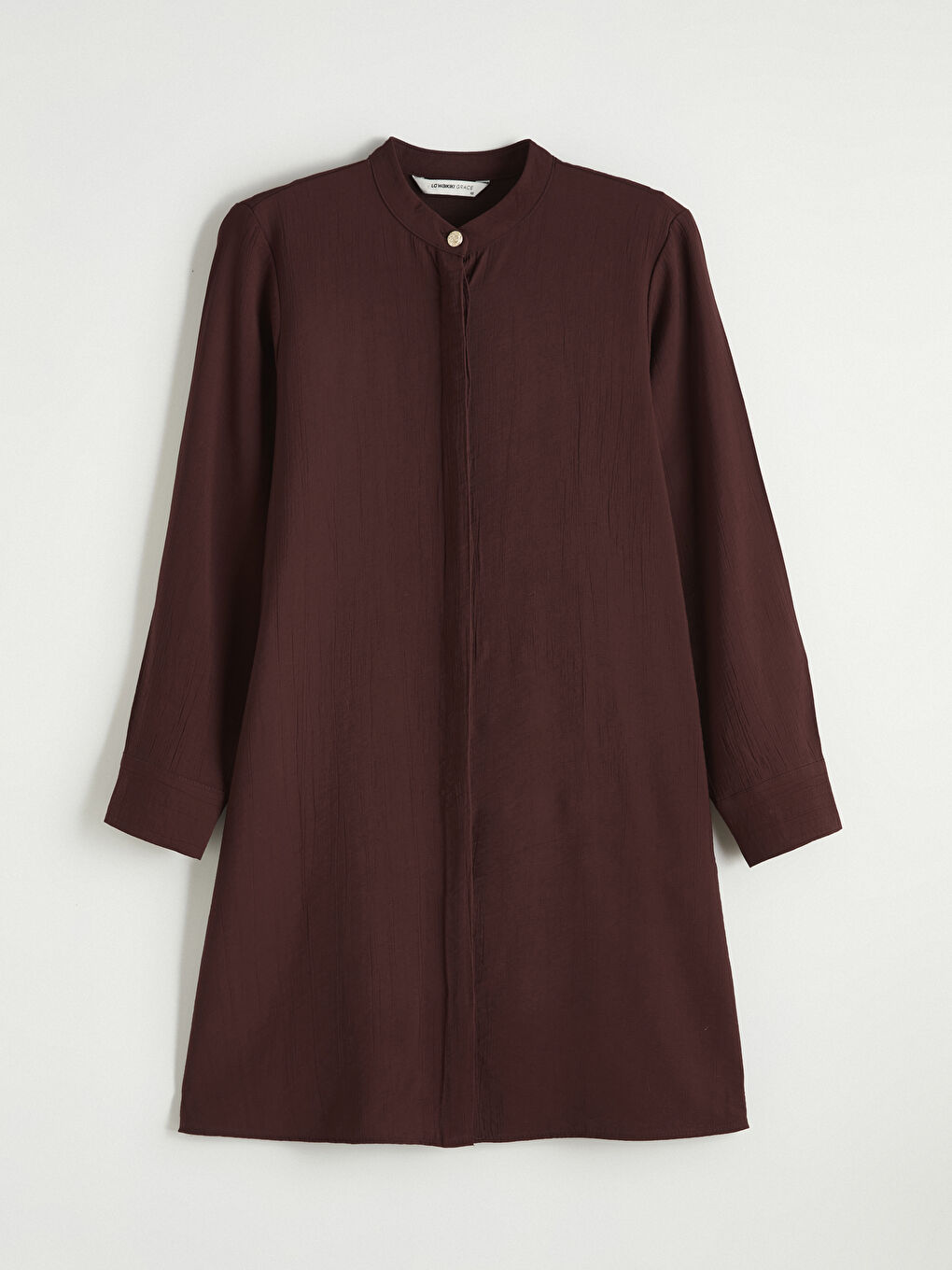 Kahverengi Hakim Yaka Dokulu Kadın Gömlek Tunik	-4