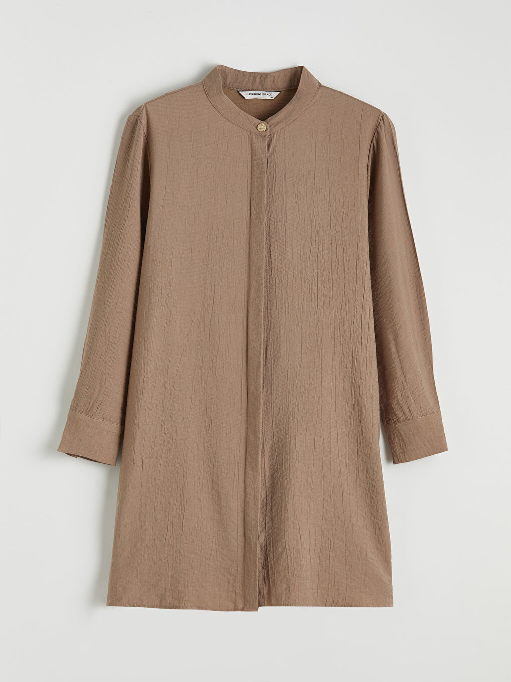 Bej Hakim Yaka Dokulu Kadın Gömlek Tunik	