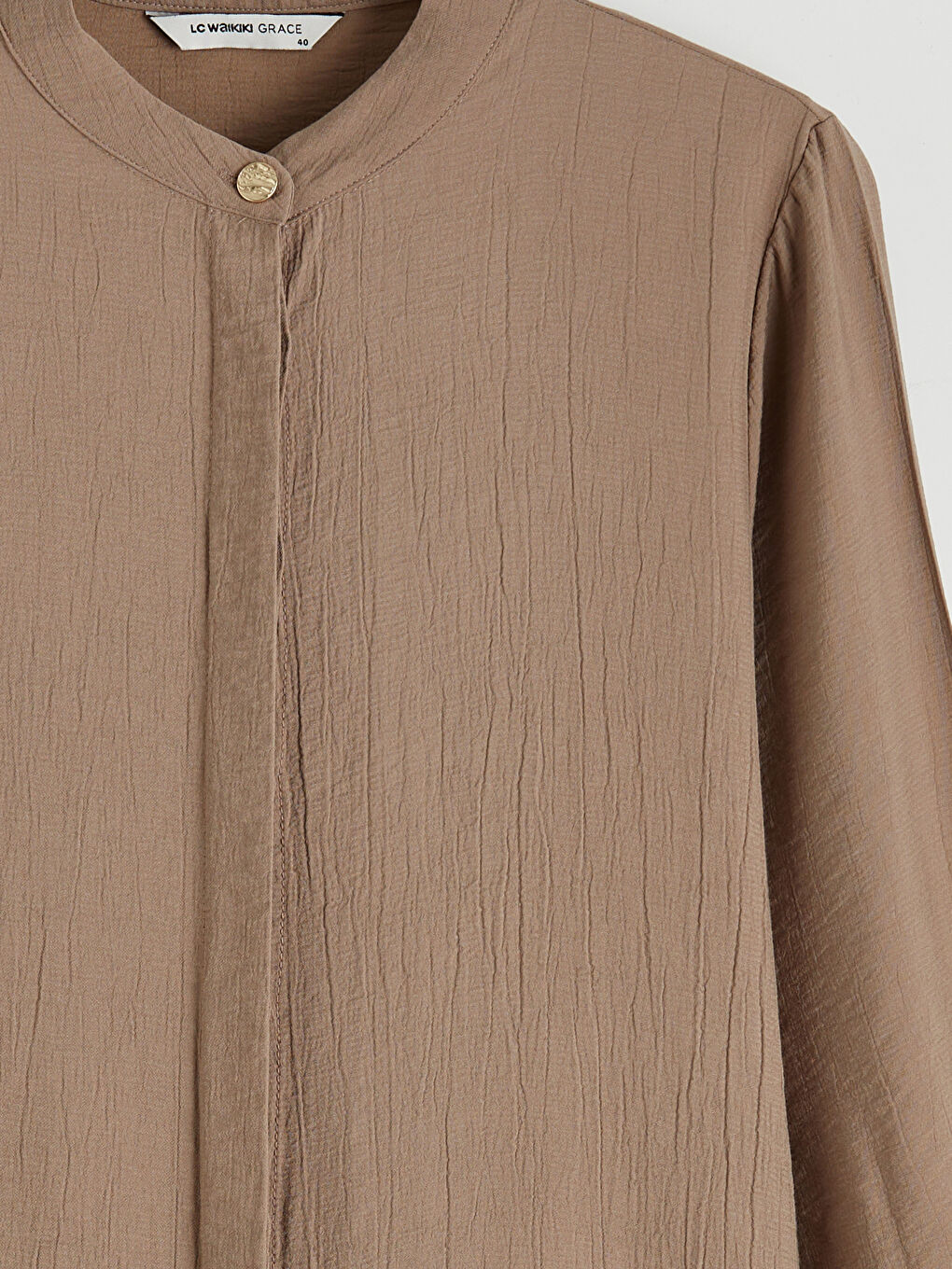 Bej Hakim Yaka Dokulu Kadın Gömlek Tunik	-1