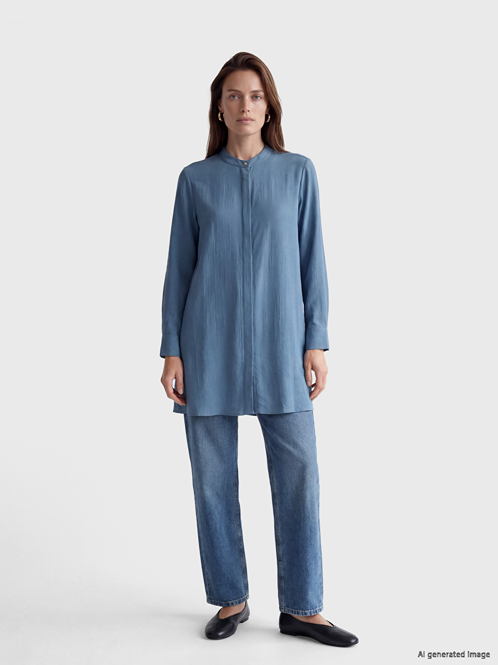 Grandad Collar Textured Women's Shirt Tunic-1