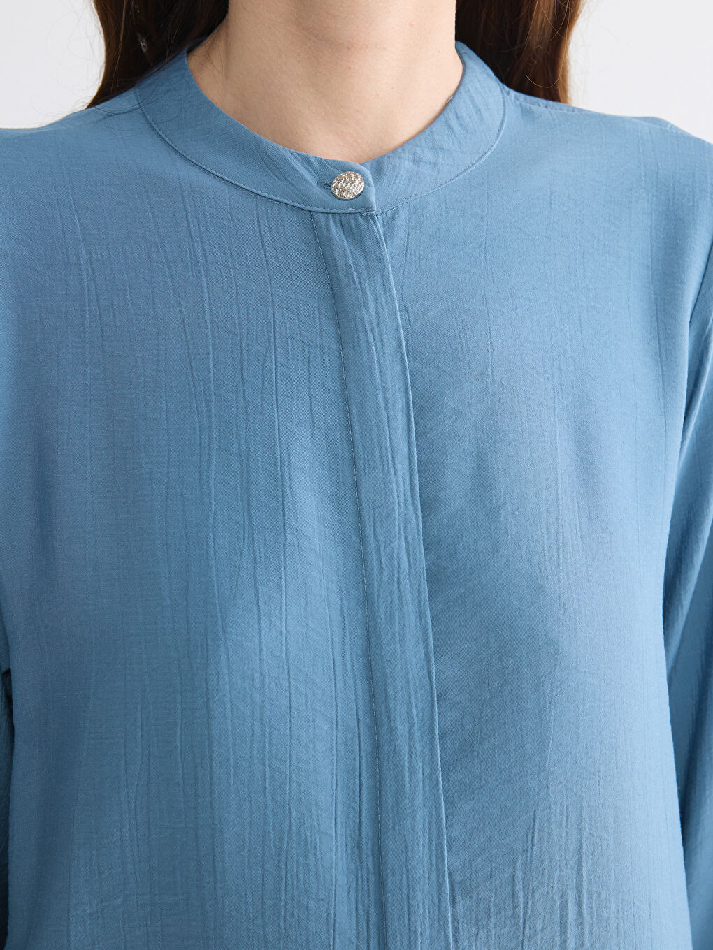 Grandad Collar Textured Women's Shirt Tunic-2