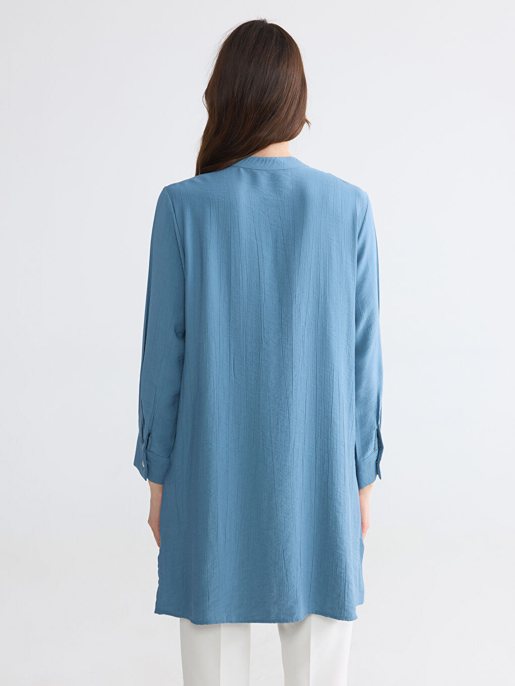 Grandad Collar Textured Women's Shirt Tunic-3