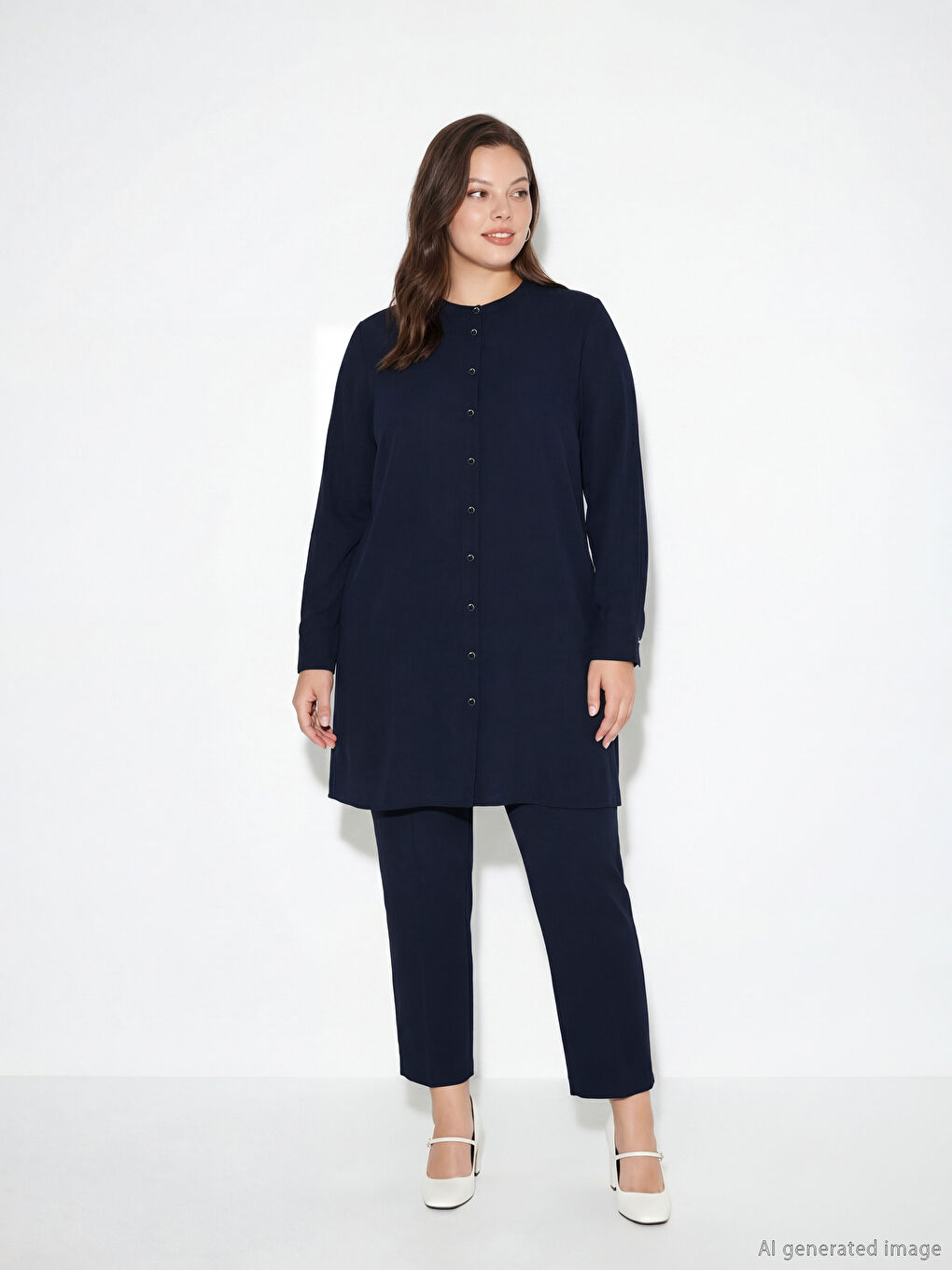 Lacivert Hakim Yaka Kadın Gömlek Tunik-1