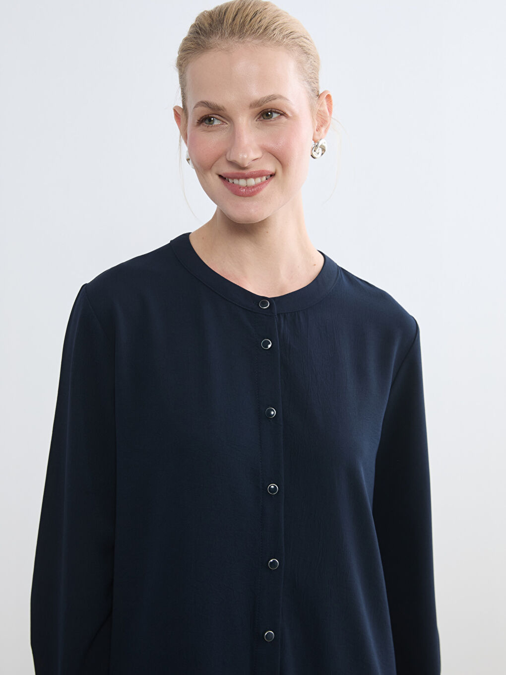 Lacivert Hakim Yaka Kadın Gömlek Tunik-1