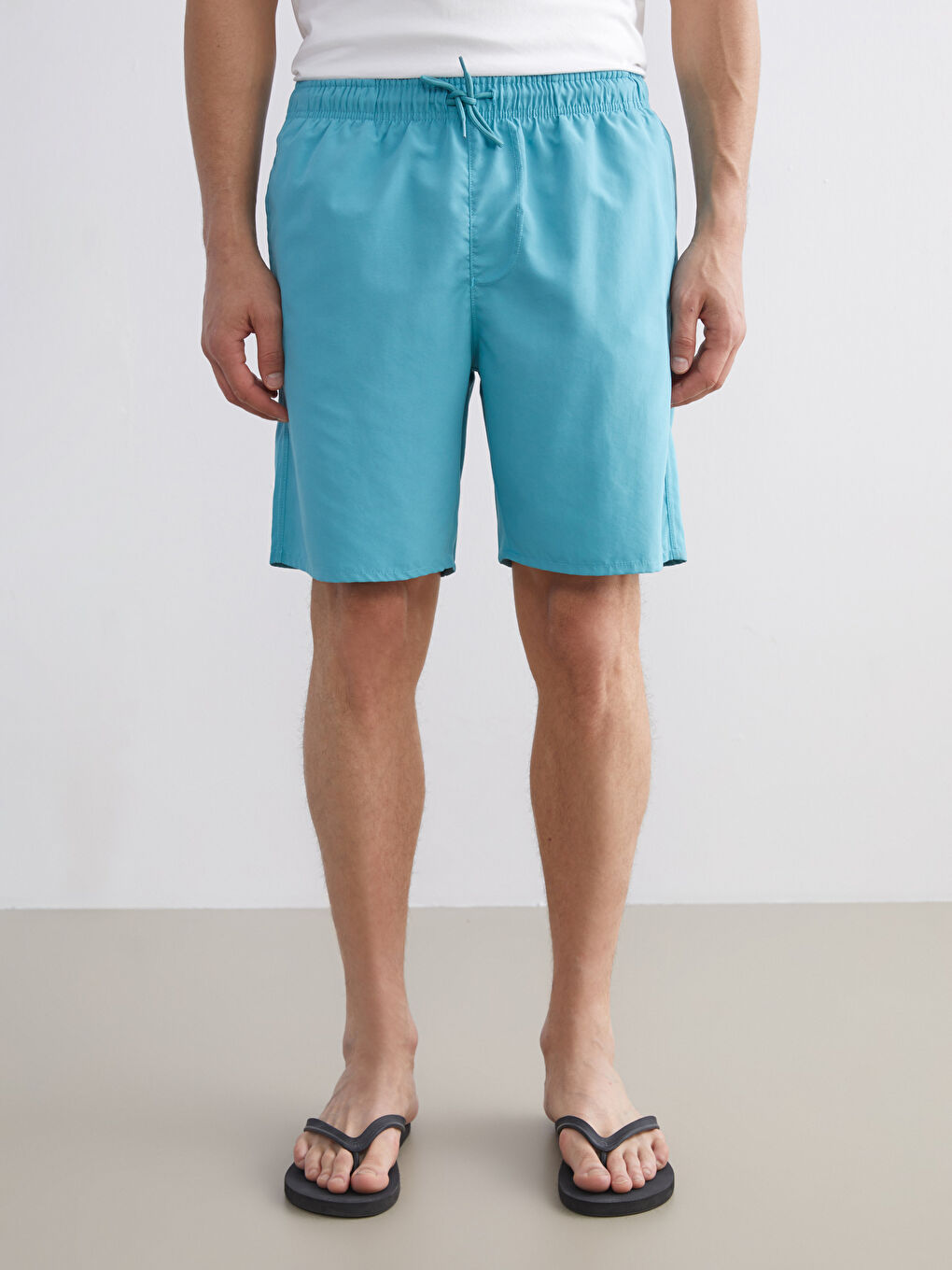 Turkuaz Diz Hizası Boy Basic Erkek Deniz Şortu-1