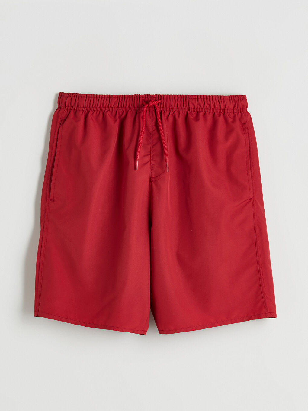 Kırmızı Diz Hizası Boy Basic Erkek Deniz Şortu-4