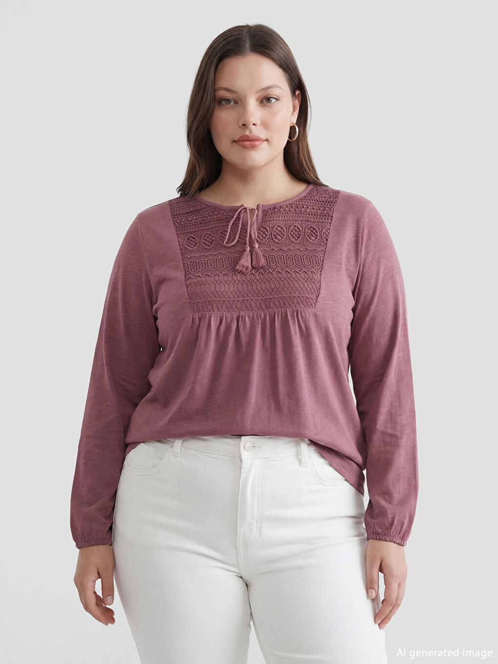 Pembe Bağlamalı Yaka Nakışlı Bluz-1