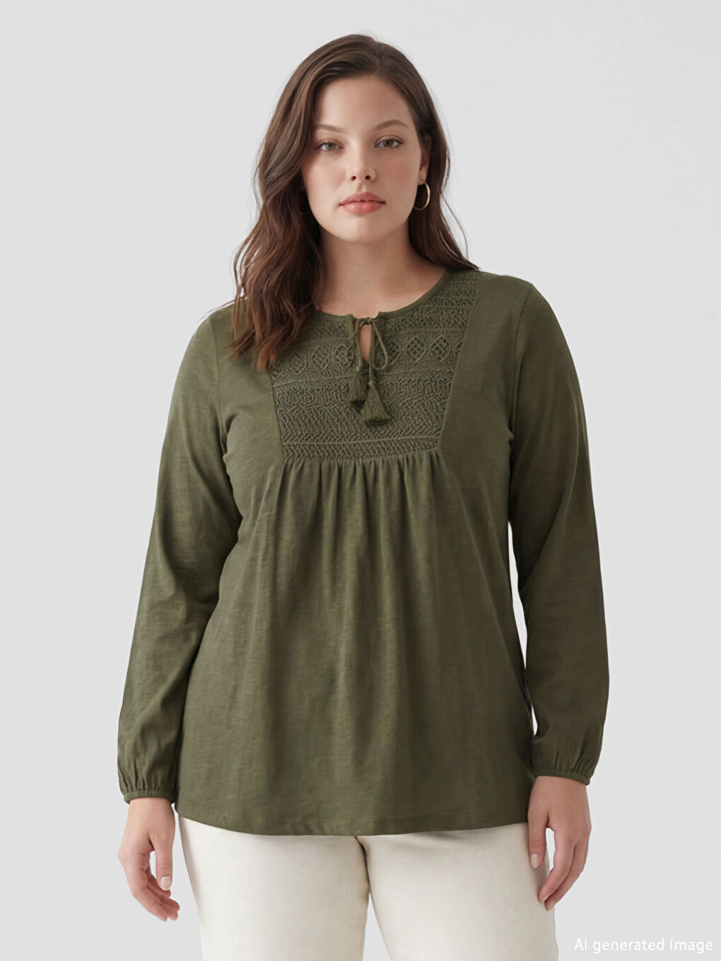 Yeşil Bağlamalı Yaka Nakışlı Bluz-1