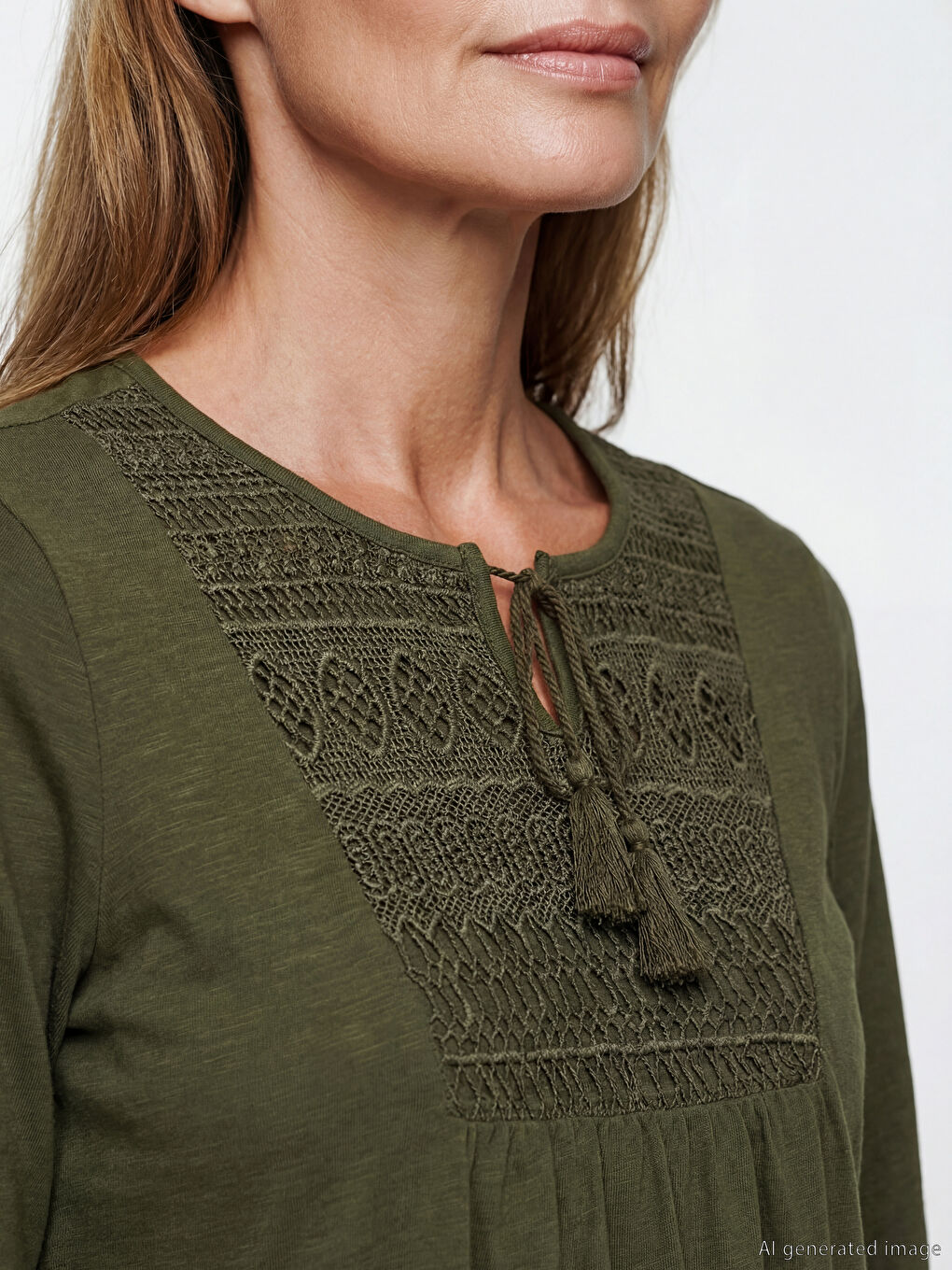 Yeşil Bağlamalı Yaka Nakışlı Bluz-3