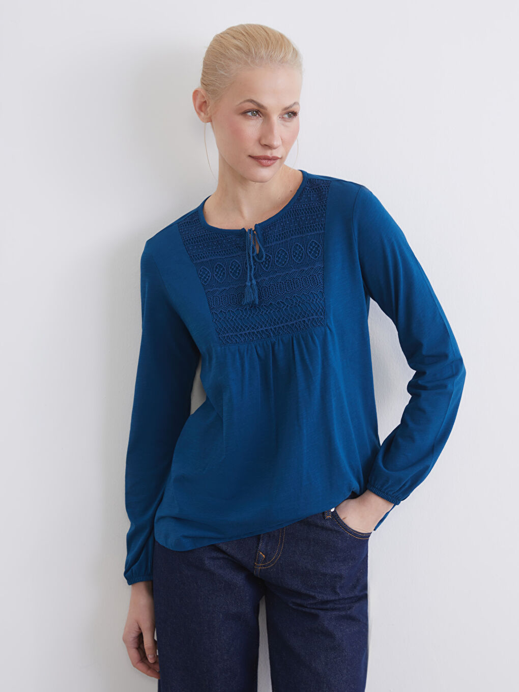 Tie Neck Embroidered Blouse