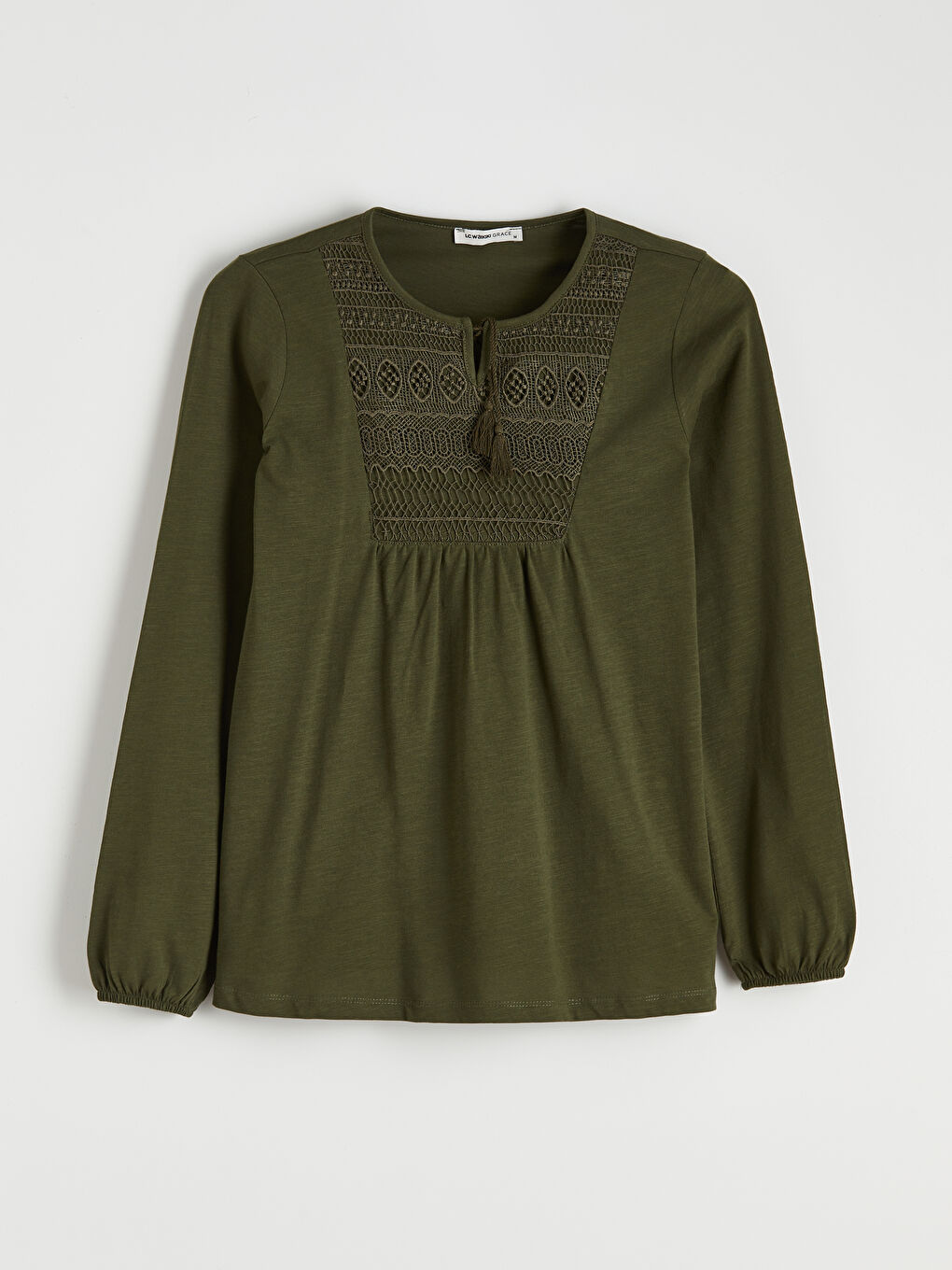 Yeşil Bağlamalı Yaka Nakışlı Bluz