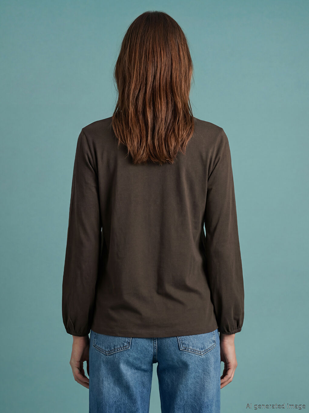 Kahverengi Bağlamalı Yaka Nakışlı Bluz-3