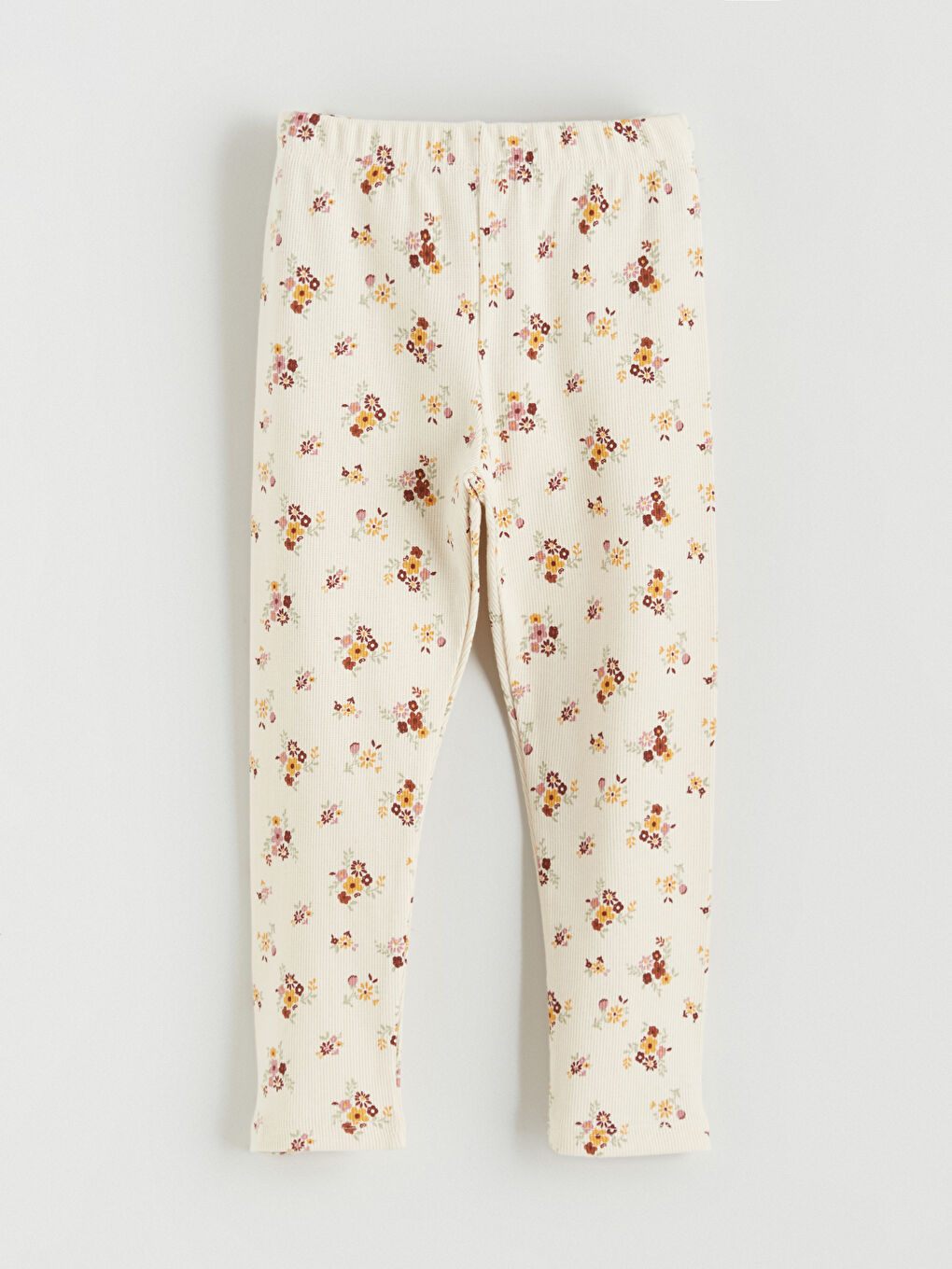 Ekru Çiçekli Kız Çocuk Kaşkorse Tayt-2