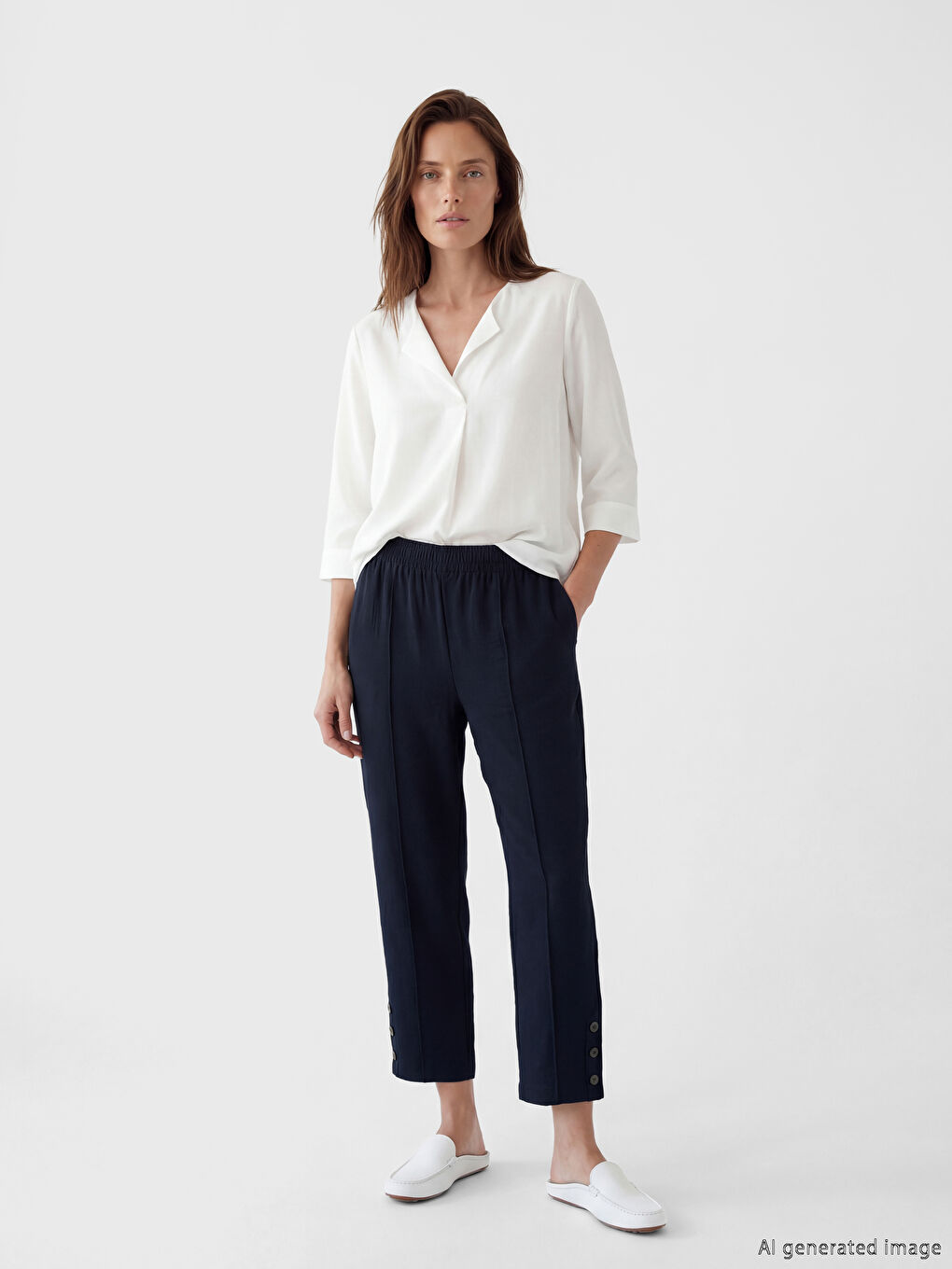 Elastic Waist Linen Blend Women's Trousers