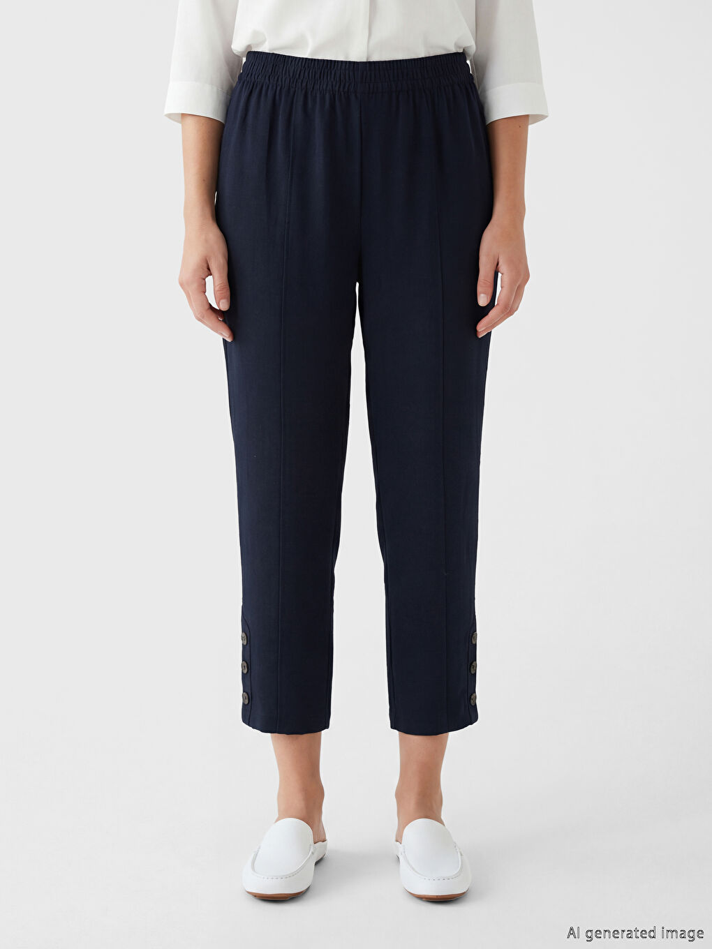 Elastic Waist Linen Blend Women's Trousers-1