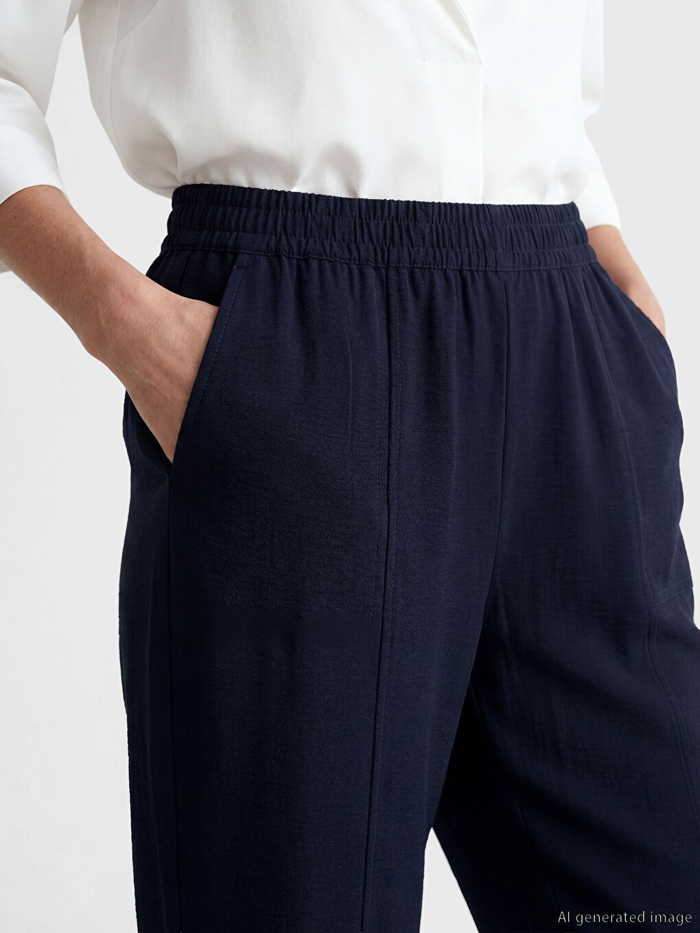 Elastic Waist Linen Blend Women's Trousers-2