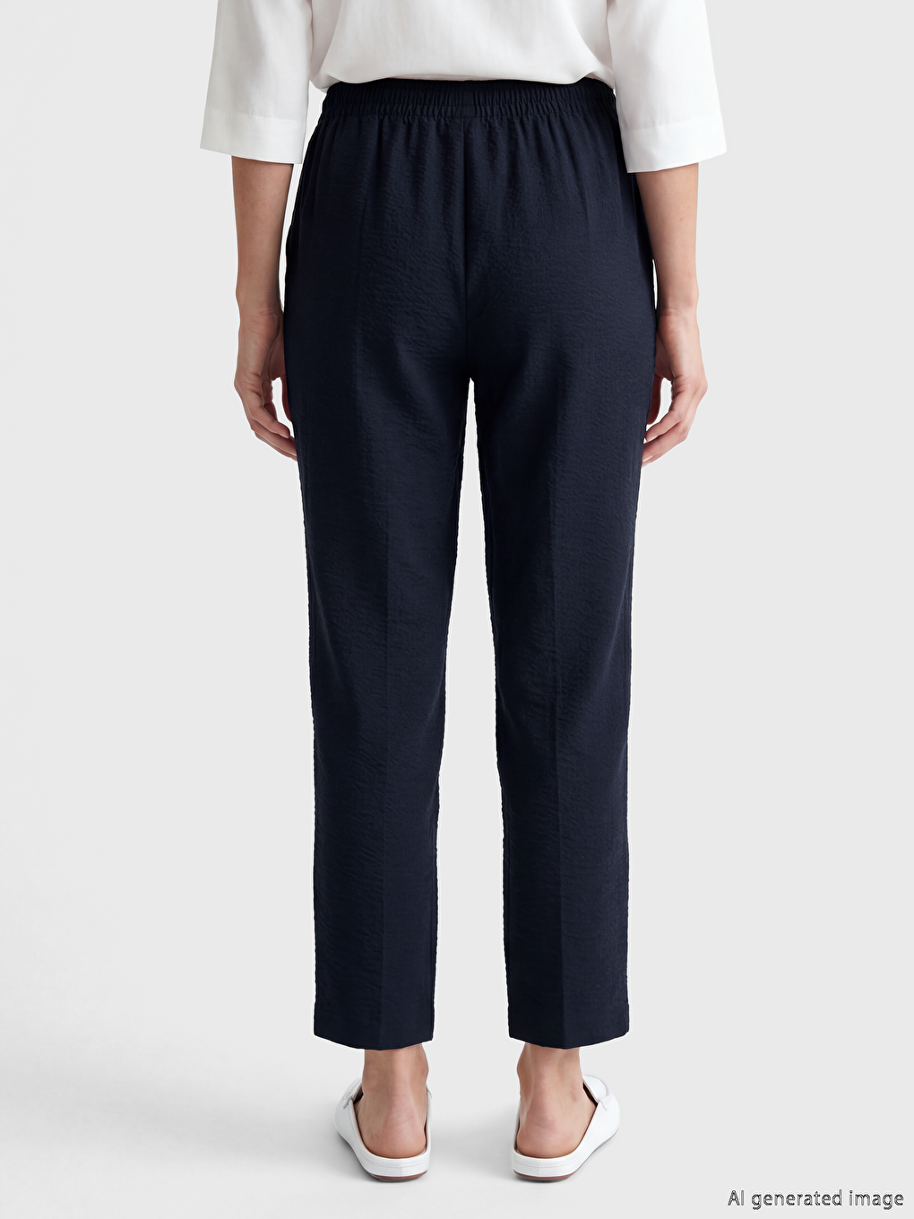 Elastic Waist Linen Blend Women's Trousers-3