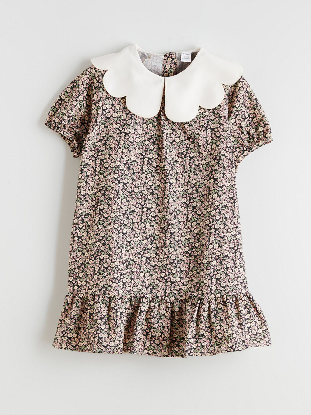 Antrasit Çiçekli Kız Çocuk Elbise 