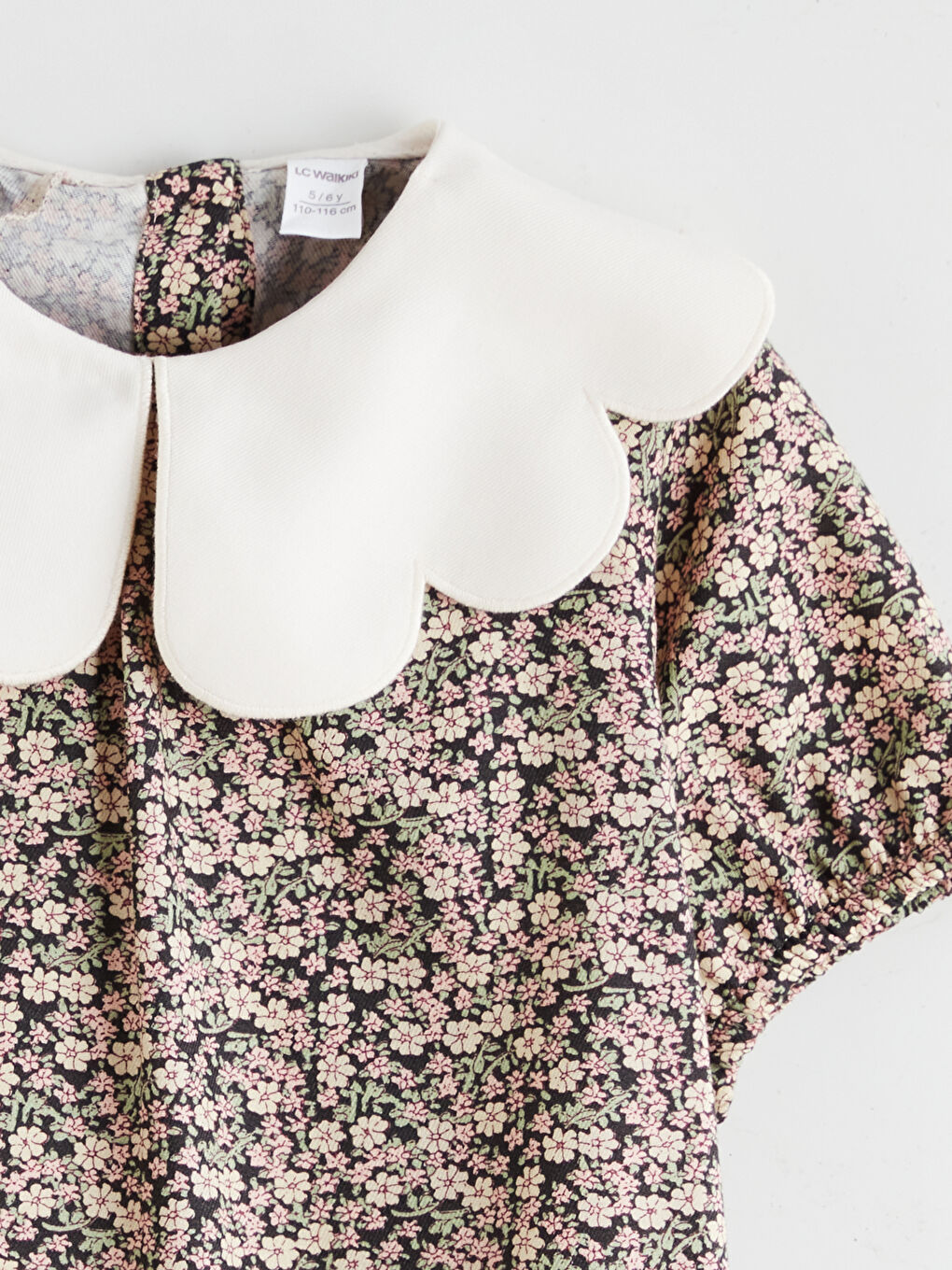 Antrasit Çiçekli Kız Çocuk Elbise -1