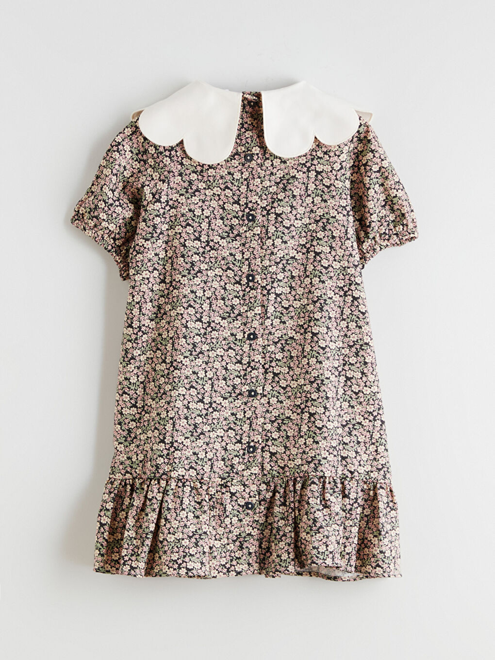 Antrasit Çiçekli Kız Çocuk Elbise -2