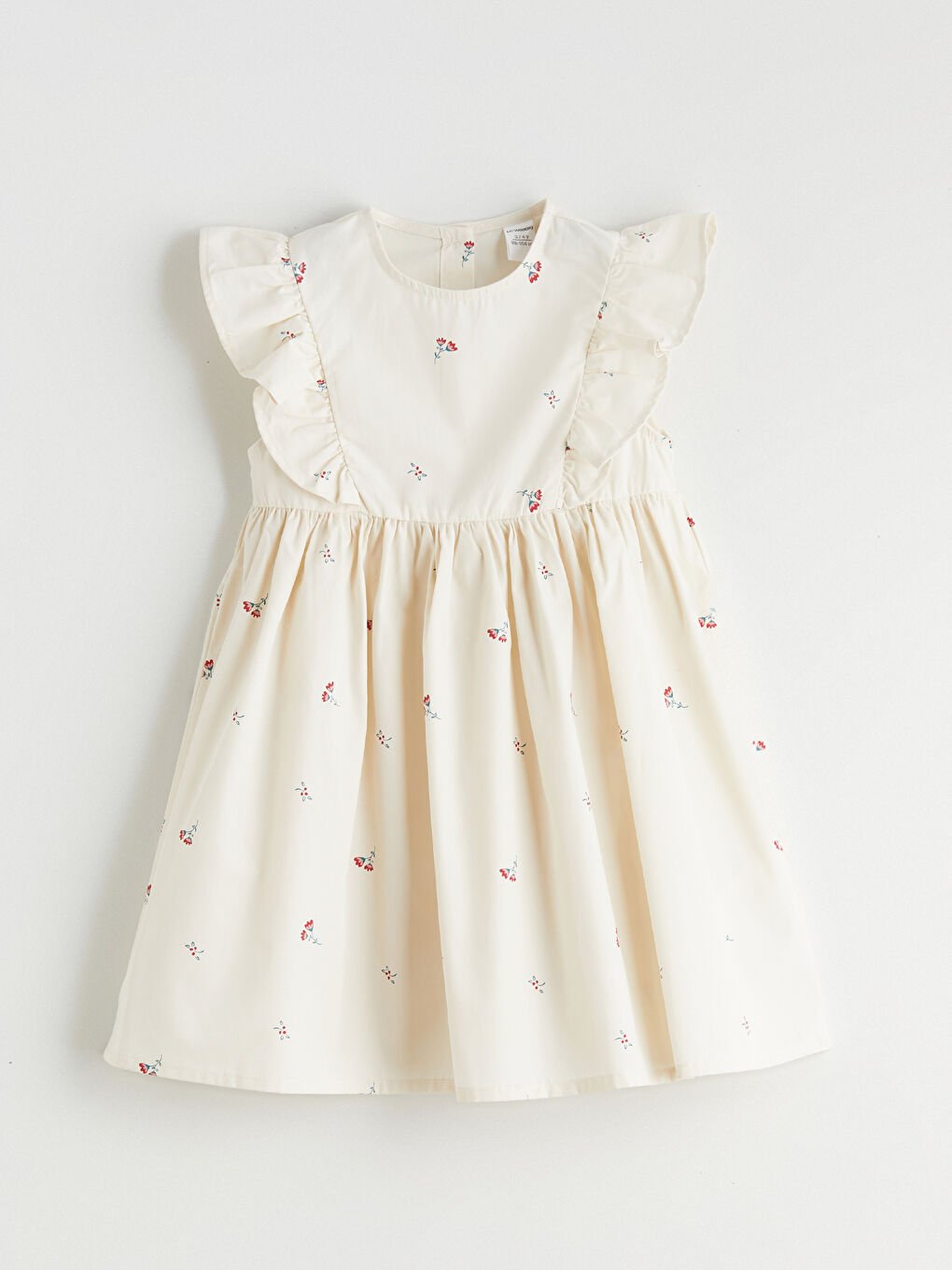 Bej Çiçekli Kız Çocuk Elbise