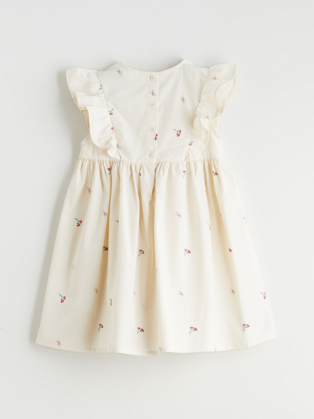 Bej Çiçekli Kız Çocuk Elbise-2
