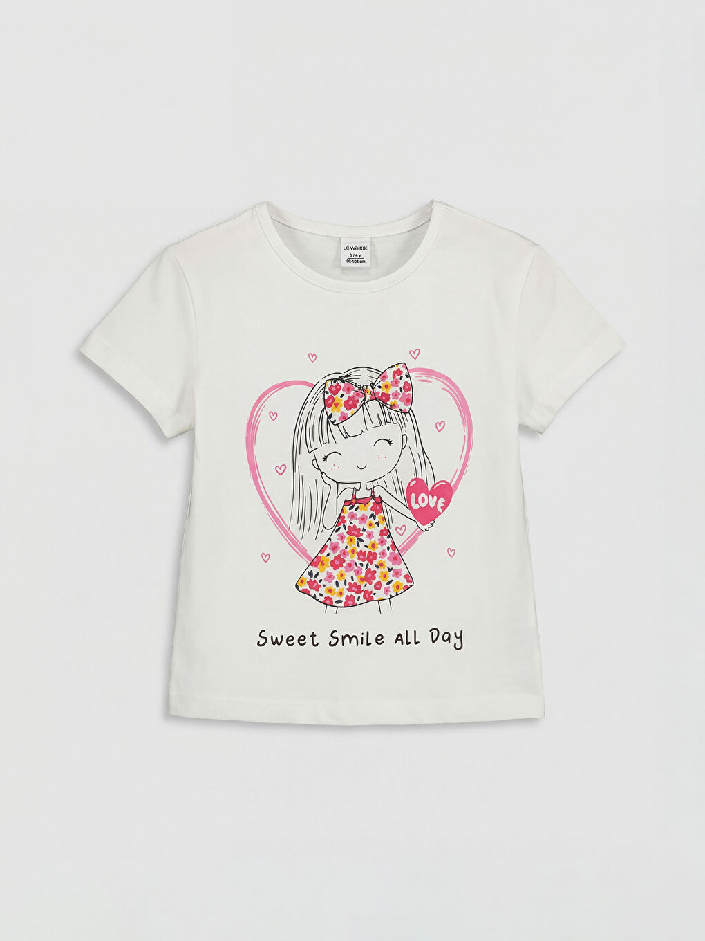Crew Neck Printed Short Sleeve Baby Girls' T-Shirt