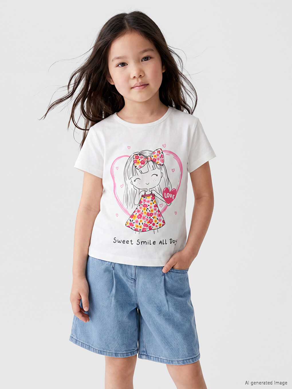 Crew Neck Printed Short Sleeve Baby Girls' T-shirt-1
