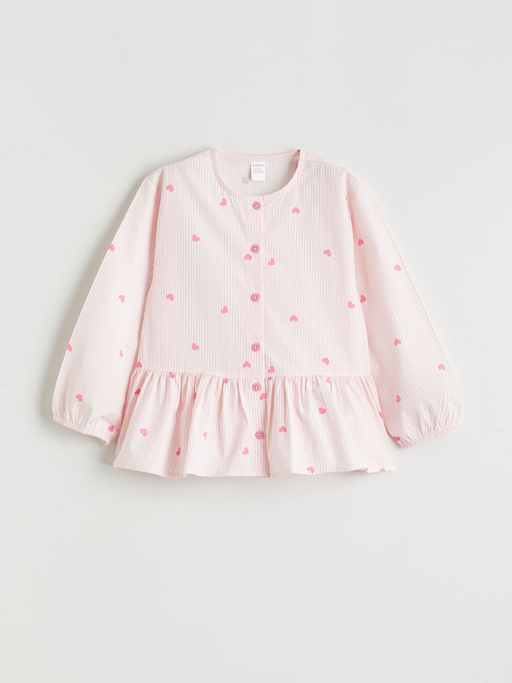 Pembe Bisiklet Yaka Kalp Desenli Kız Çocuk Bluz