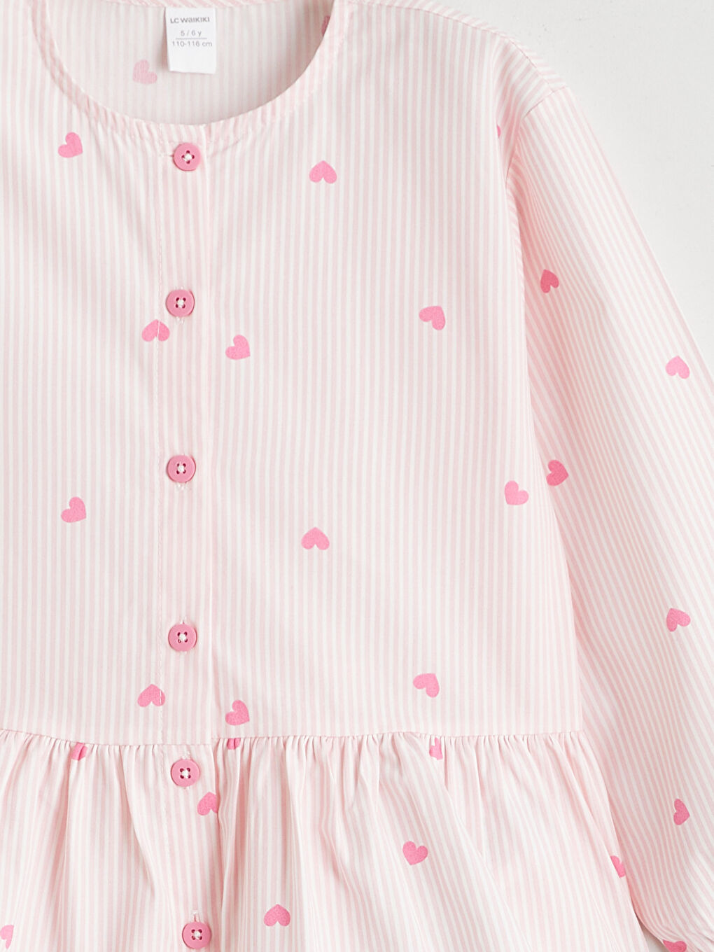 Pembe Bisiklet Yaka Kalp Desenli Kız Çocuk Bluz-2