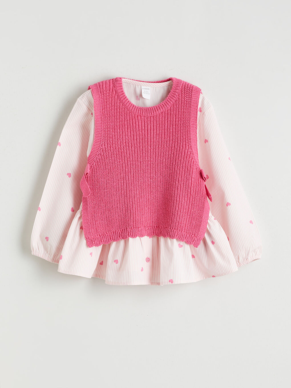 Pembe Baskılı Poplin Kız Çocuk Gömlek ve Süveter