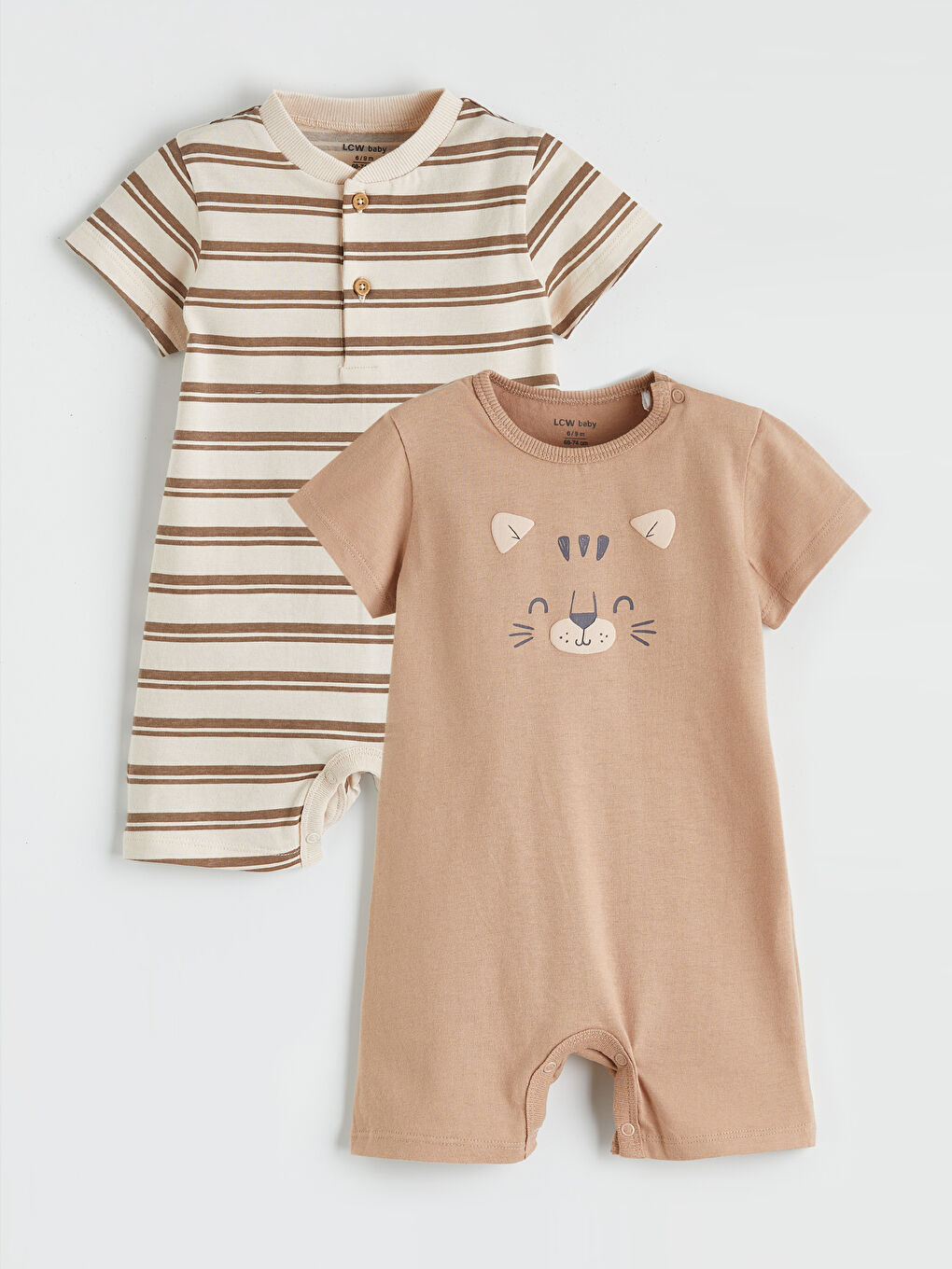 Kahverengi Baskılı ve Çizgili Erkek Bebek Tulum 2''li
