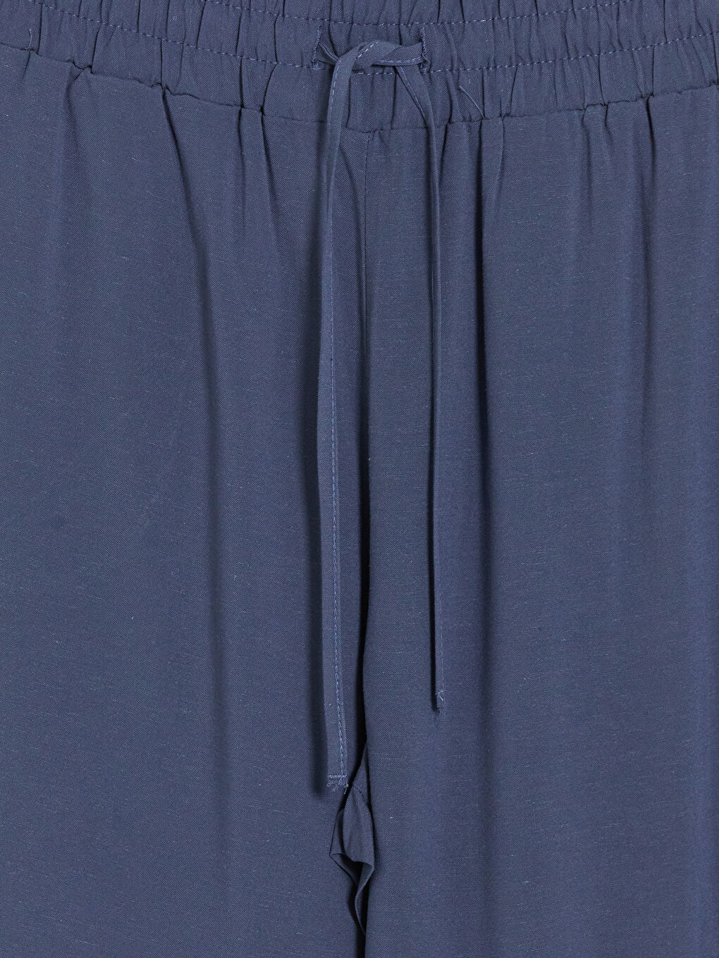 Lacivert Beli Lastikli Keten Karışımlı Kadın Pantolon-2