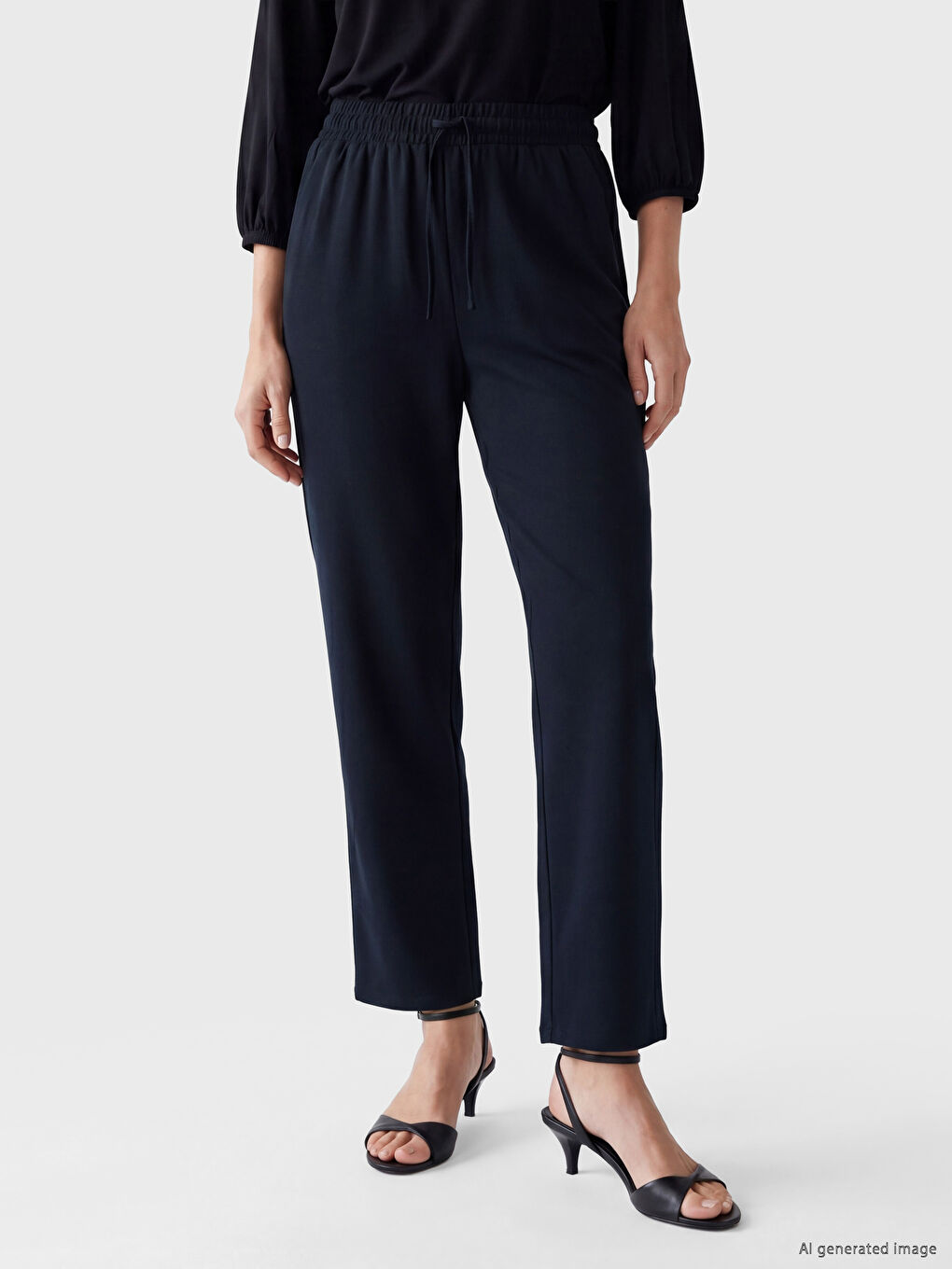 Elastic Waist Linen Blend Women's Trousers-1