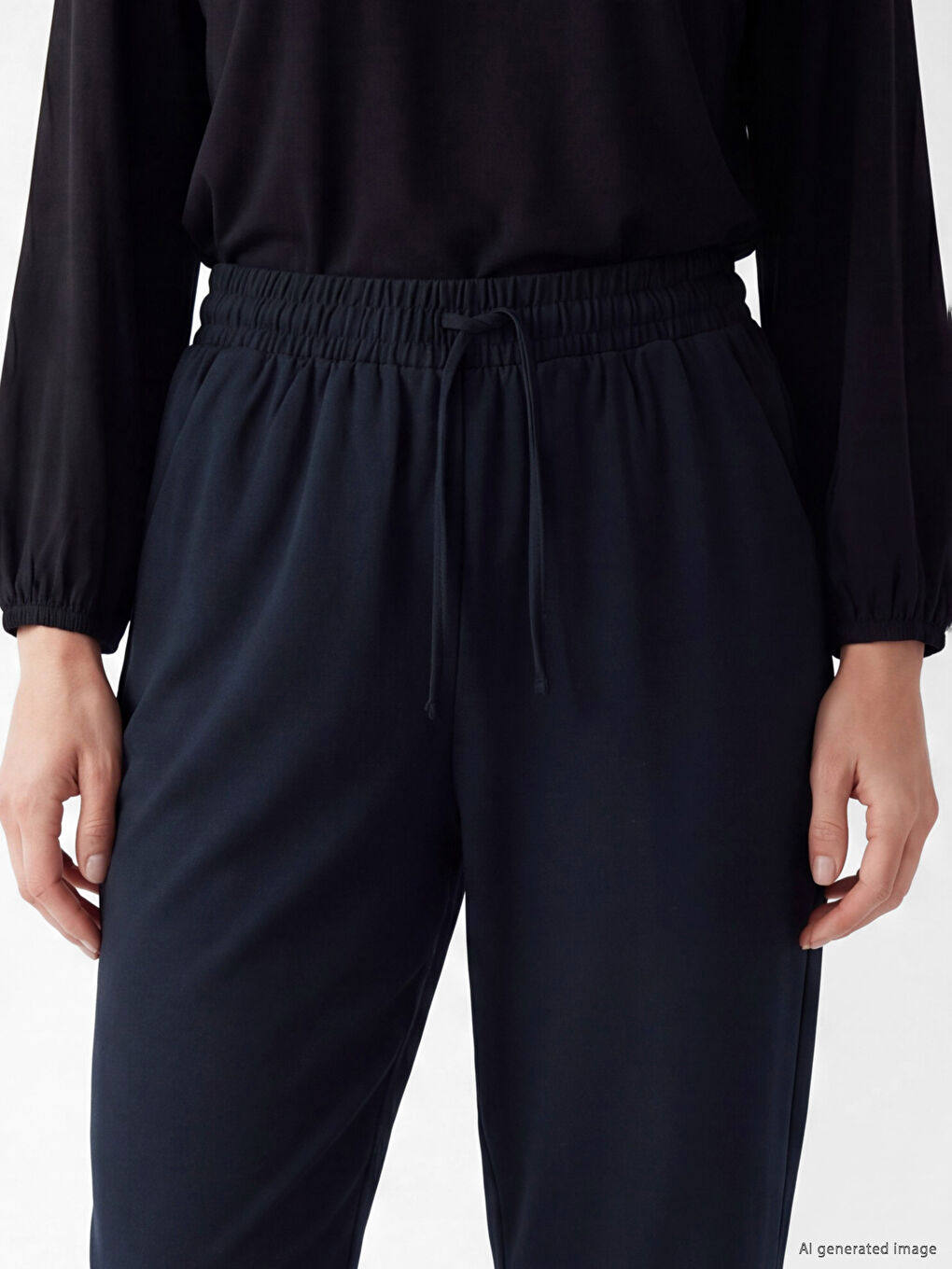 Elastic Waist Linen Blend Women's Trousers-2
