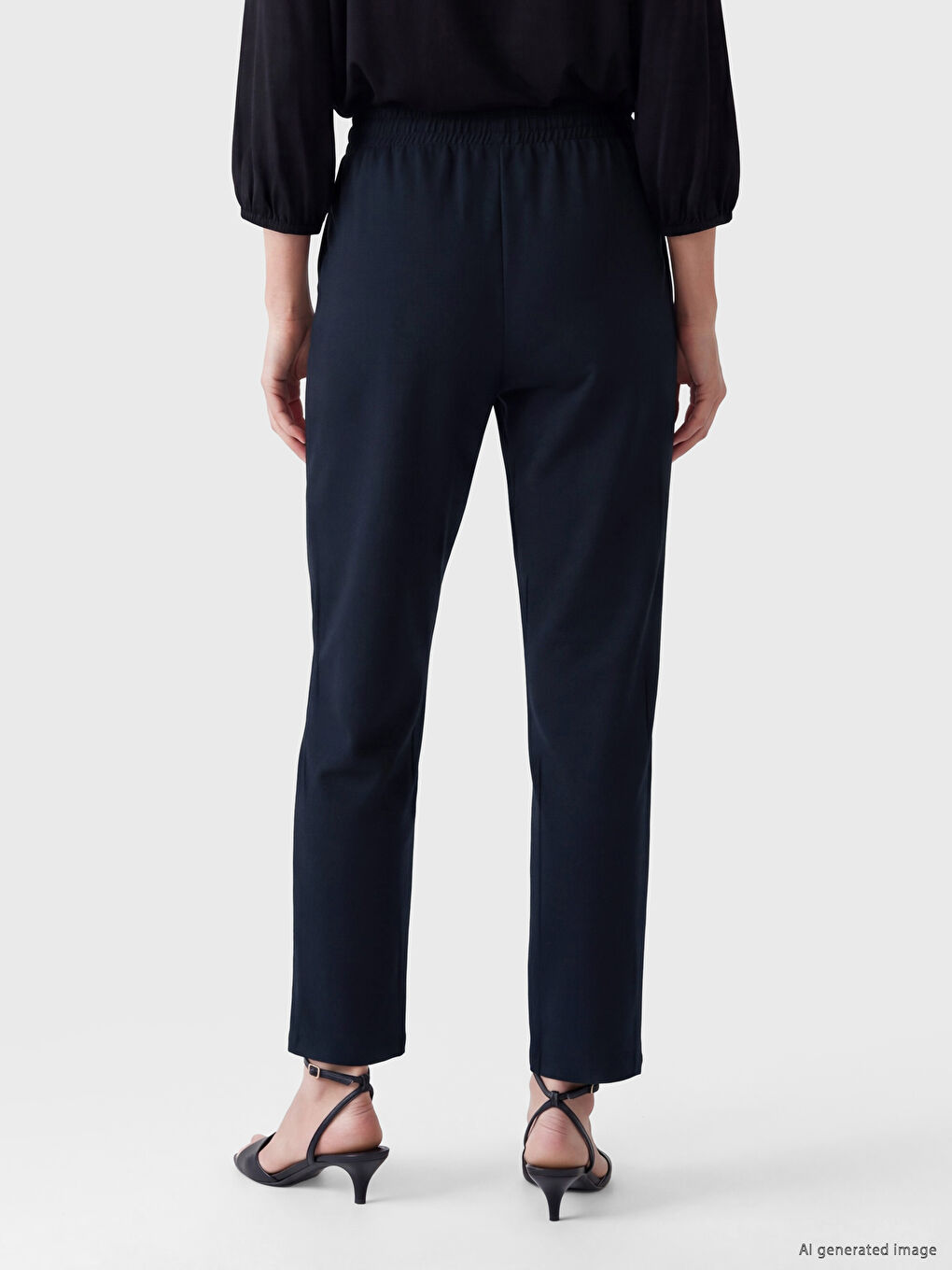 Elastic Waist Linen Blend Women's Trousers-3