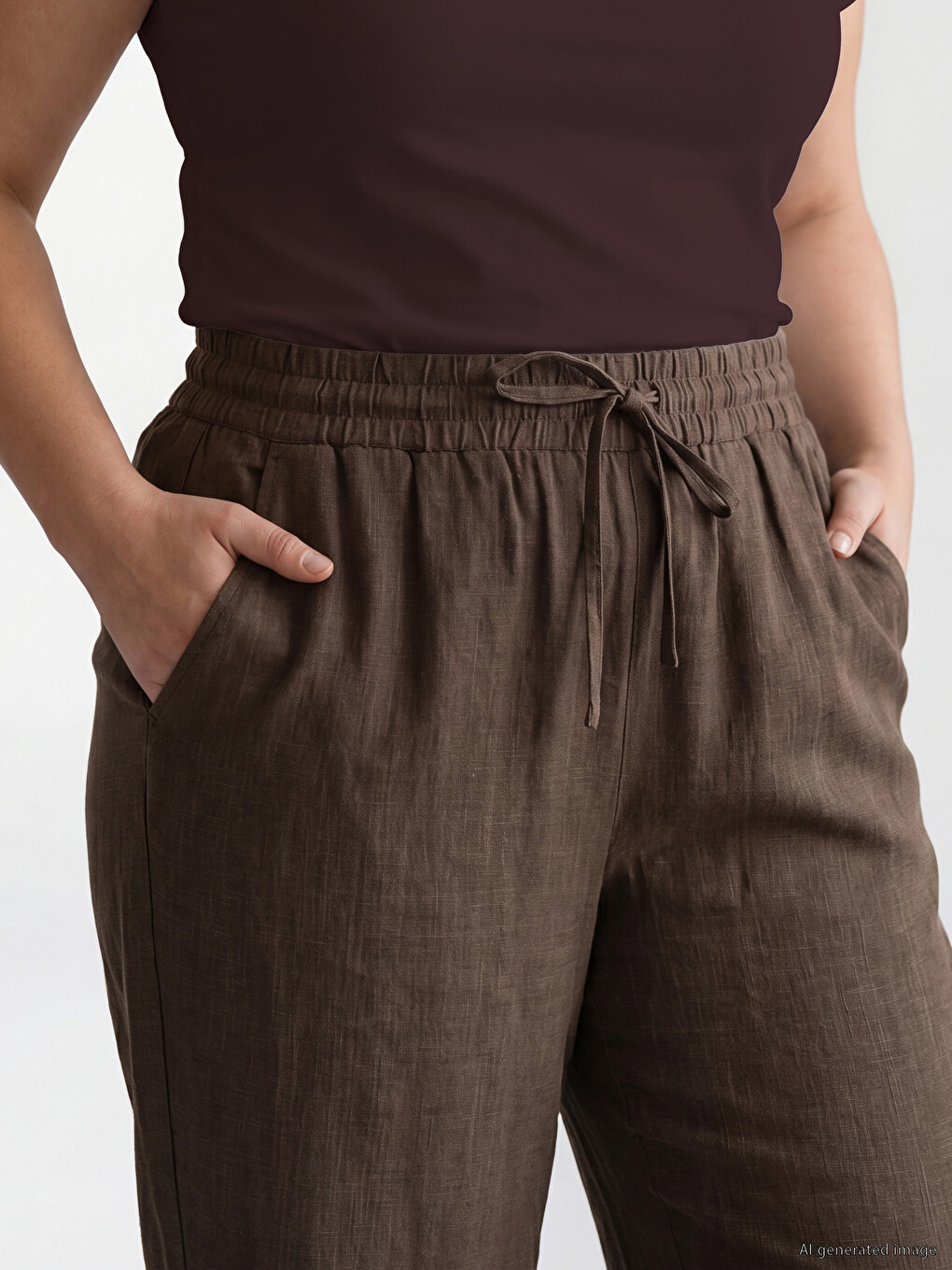 Pantalone Za Žene Sa Elastičnim Strukom Od Lanene Mješavine-2