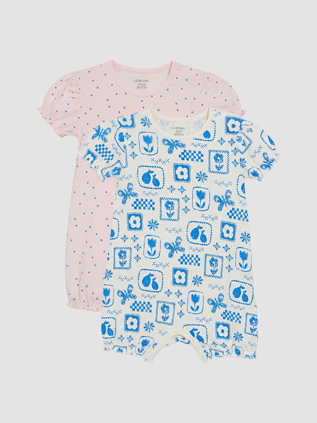 Pembe Bisiklet Yaka Baskılı Kız Bebek Penye Tulum 2'li