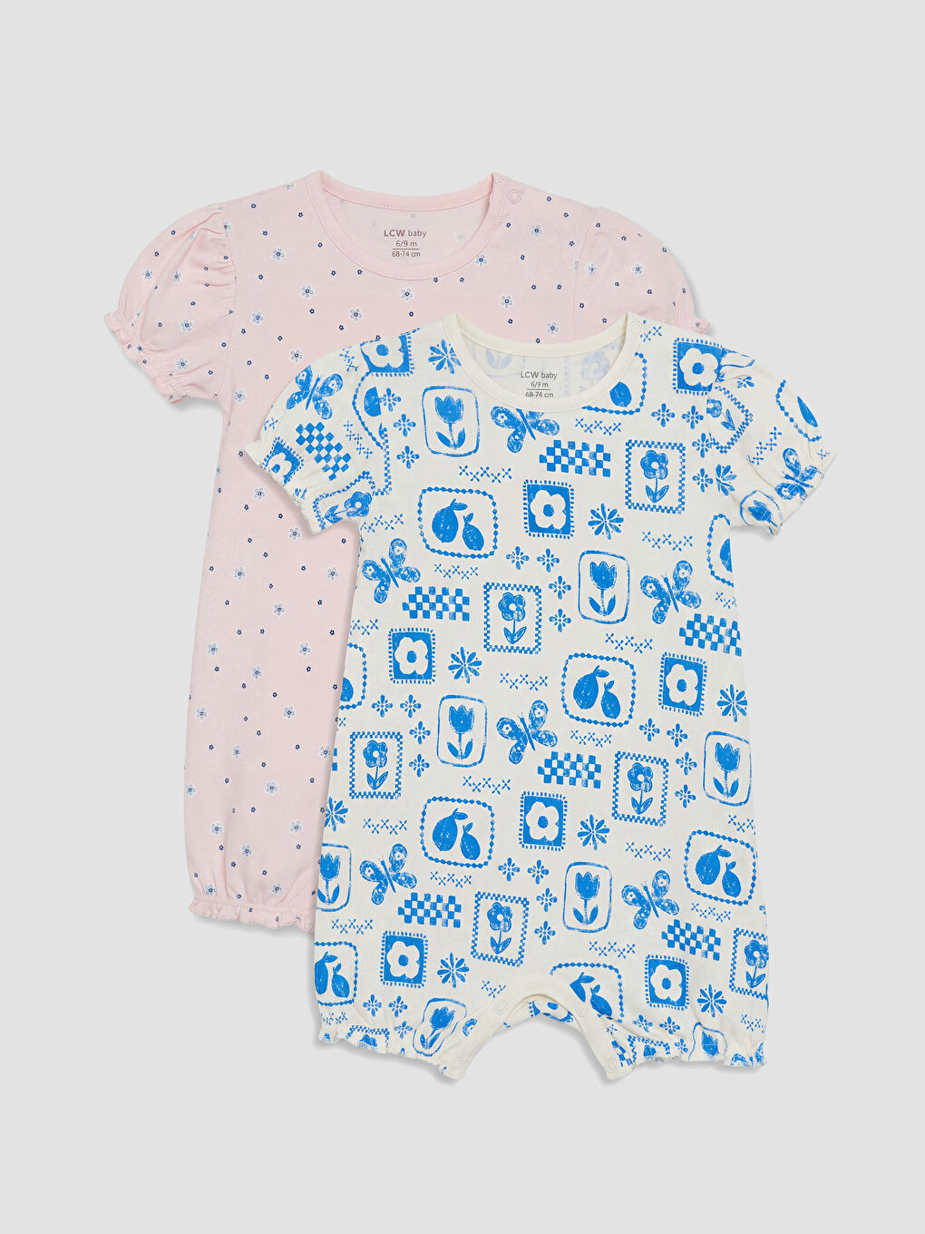 Pembe Bisiklet Yaka Baskılı Kız Bebek Tulum 2'li