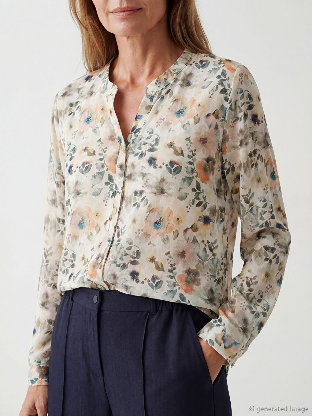 Karışık Kaçık Yaka Çiçekli Bluz	-2