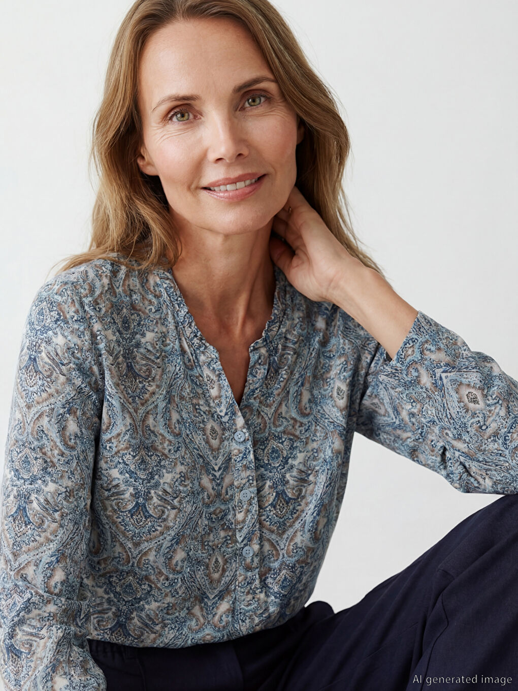 Notch Neck Patterned Blouse