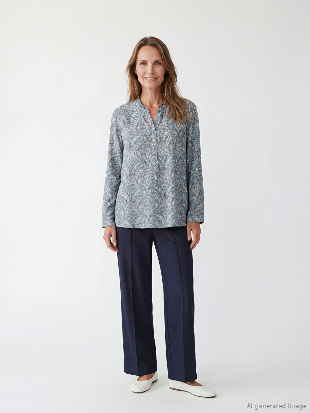 Notch Neck Patterned Blouse-1