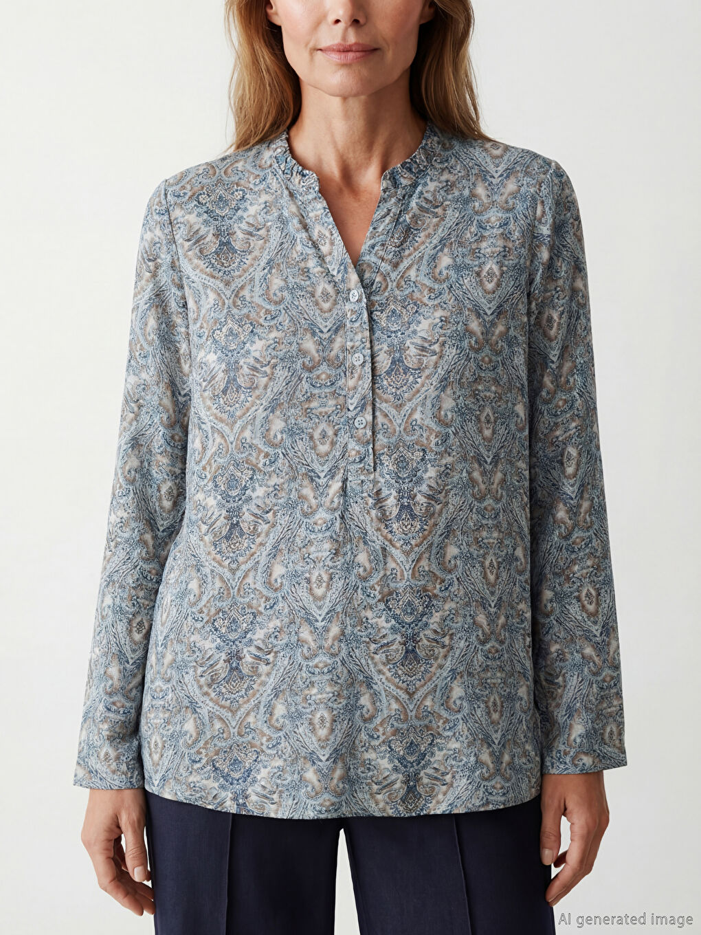 Notch Neck Patterned Blouse-2