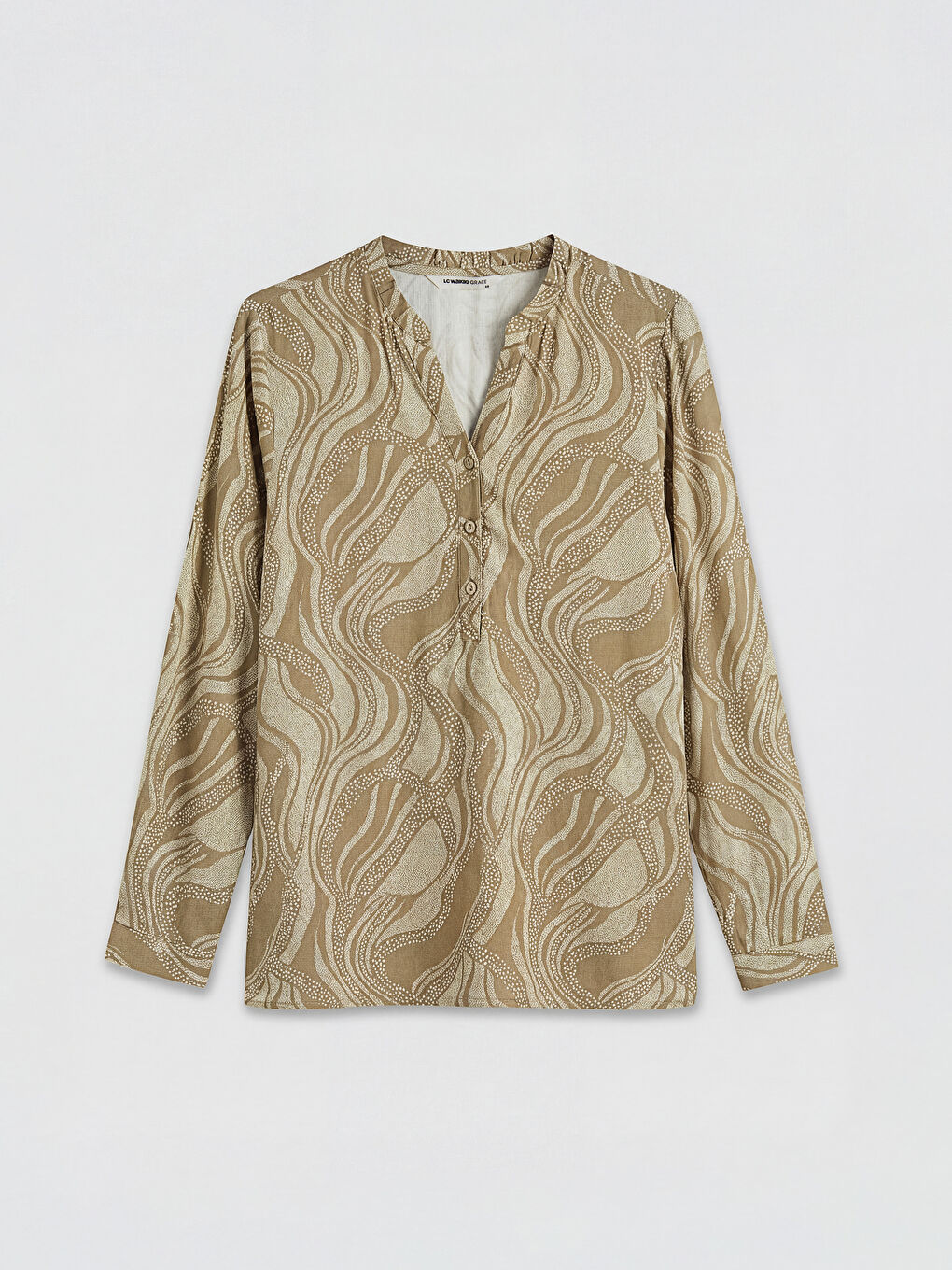 Haki Kaçık Yaka Desenli Bluz	