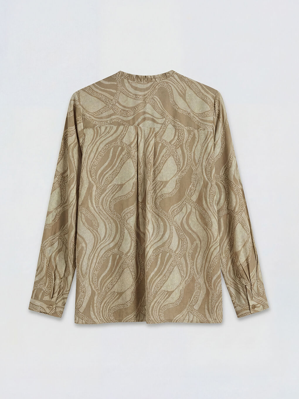 Haki Kaçık Yaka Desenli Bluz	-1