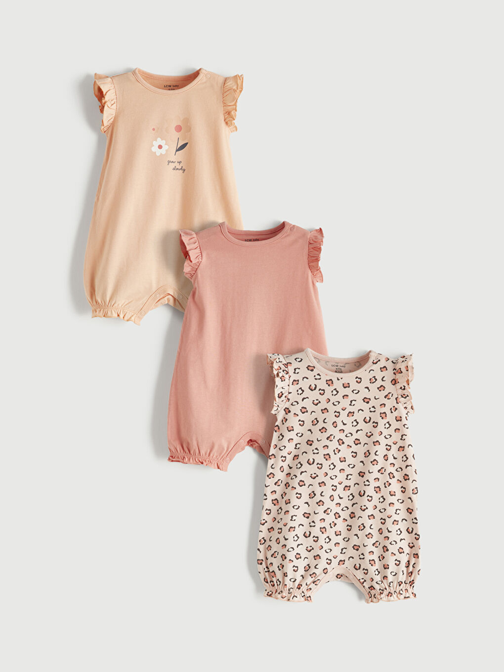 Short Sleeve Patterned Baby Girls' Jersey Jumpsuit 3-Pack