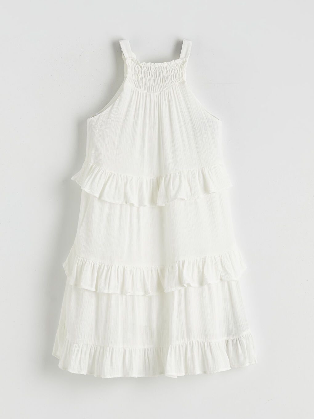 Ekru Kare Yaka Fırfırlı Kız Çocuk Elbise-1