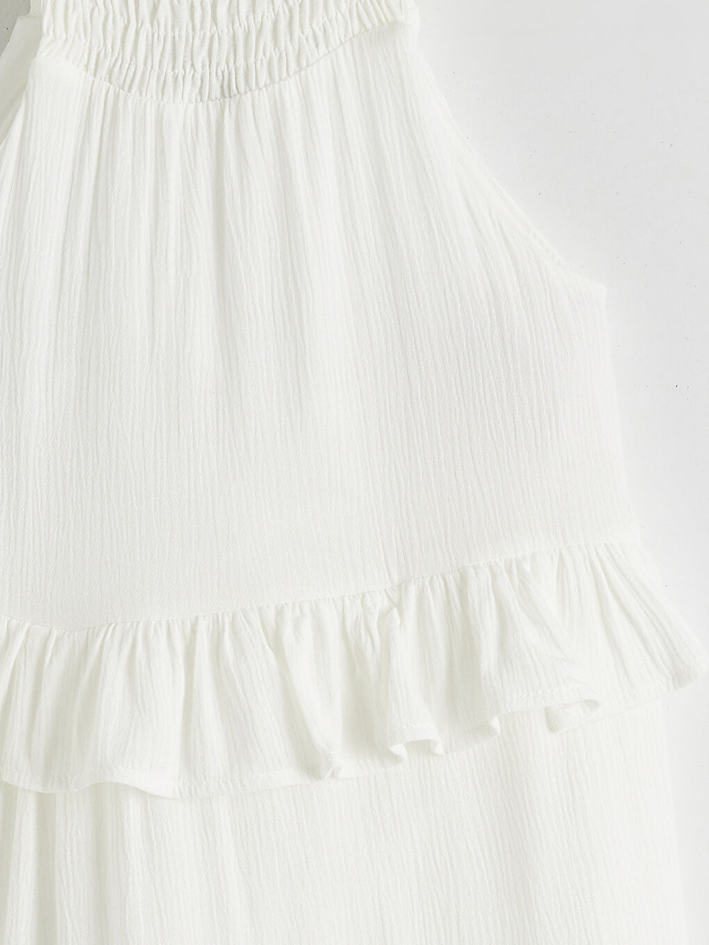 Ekru Kare Yaka Fırfırlı Kız Çocuk Elbise-2