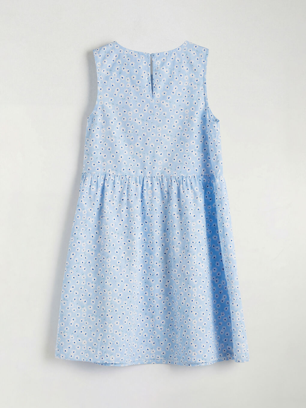 Mavi Bisiklet Yaka Çiçek Desenli Kız Çocuk Elbise-1