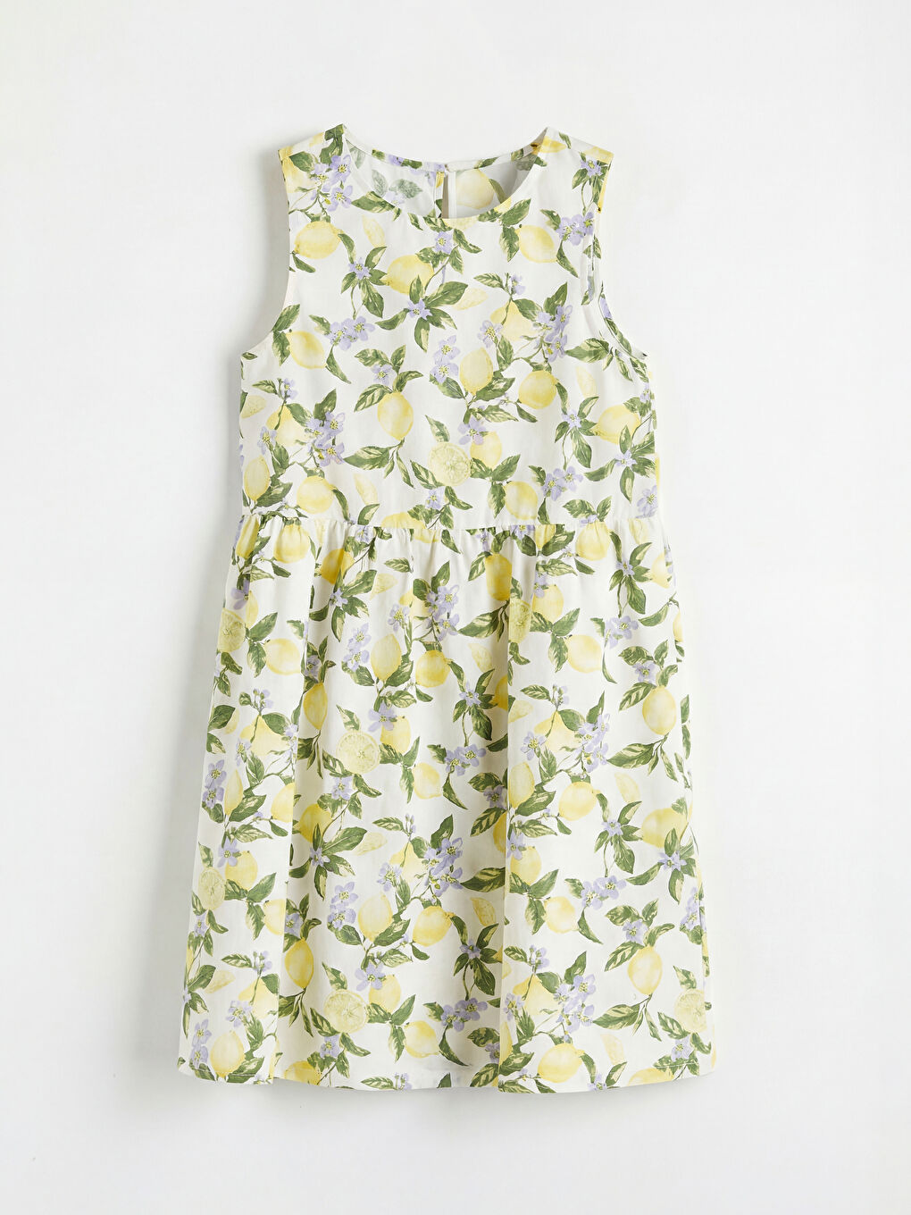 Ekru Bisiklet Yaka Baskılı Kız Çocuk Poplin Elbise